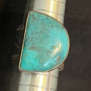 DTR JAY KING 925 Silver - Turquoise Etched Band Cocktail Ring Sz 7 -7.5 ish